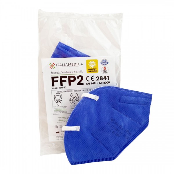 100 Italiamedica BLUE FFP2 PPE Masks CE2841 Certified Cat.III Made in EU