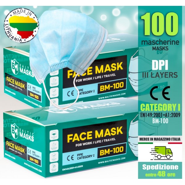 100 PPE Masks CE EN149:2001+A1:2009 Made in Eu Baltic Masks BM-100